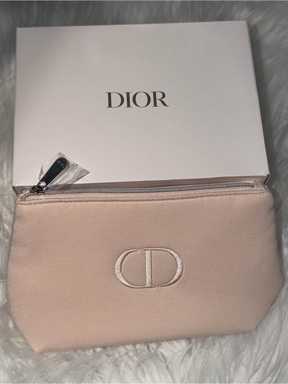 Dior Light Pink Embroidered CD Cosmetic Pouch